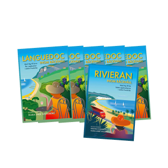 5 böcker Languedoc inom räckhåll och en Rivierabok på köpet, 850 kronor, fraktifritt.